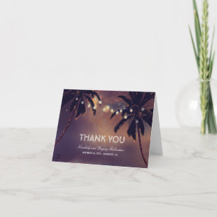 Carte De Remerciements Lumières de cordes de palmiers de plage Mariage Re