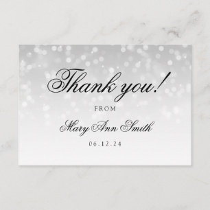 Carte De Remerciements Lumières d'étincelle de Bokeh d'argent de baby