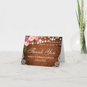Carte De Remerciements Lumières en bois Mariage rustique Dentelle Florale