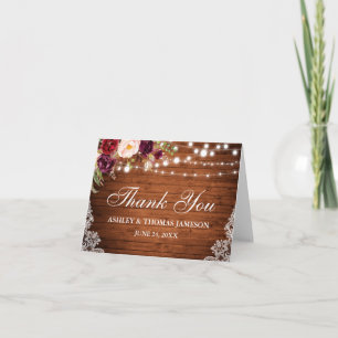 Carte De Remerciements Lumières Florales en Bois Rustique pour Mariage Ca