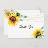 Carte De Remerciements Lumières Guirlandes de Fleurs de Tournesol Rustiqu (Devant / Derrière)
