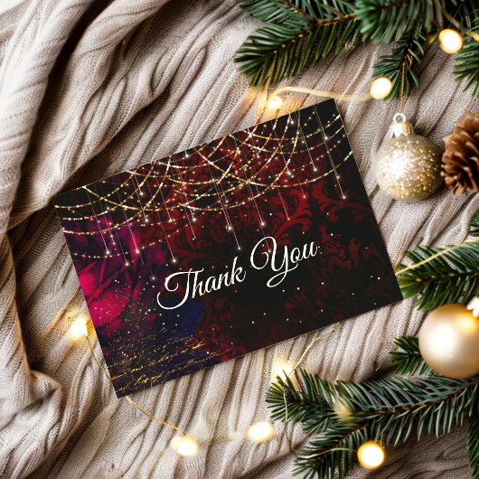 Carte De Remerciements Lumières scintillantes de fleurs rouges chic pour