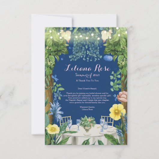 Carte De Remerciements Lumières scintillantes Jardin floral bleu Shower d (Devant)