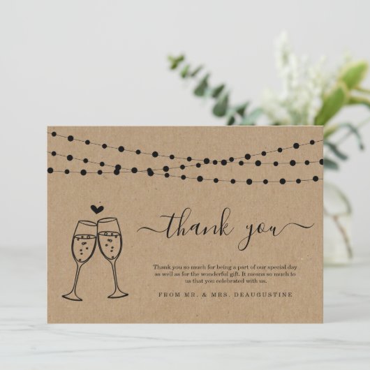 Carte De Remerciements Luminaires Champagne Toast & String (Debout devant)