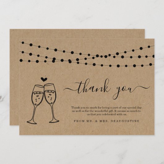 Carte De Remerciements Luminaires Champagne Toast & String (Devant / Derrière)