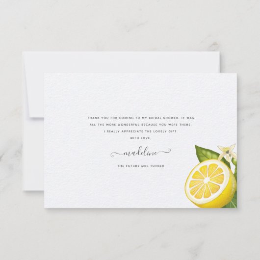 Carte De Remerciements Lunch de mariage Citron Citrus Moderne (Dos)