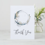 Carte De Remerciements Lune de croissant bleu avec fleurs blanches (Debout devant)