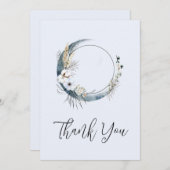 Carte De Remerciements Lune de croissant bleu avec fleurs blanches (Devant / Derrière)