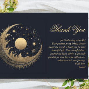 Carte De Remerciements Lune et Étoiles Célestes Doré et Noir : Cérémonie 