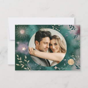Carte De Remerciements Lune magique céleste et étoiles Mariage émeraude