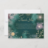 Carte De Remerciements Lune magique céleste et étoiles Mariage émeraude (Devant)