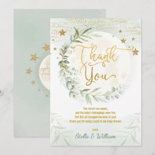Carte De Remerciements Lune Twinkle Stars Verdure Baby shower Or