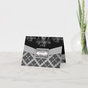 Carte De Remerciements Lustre Orné Argent et Noir Mariage