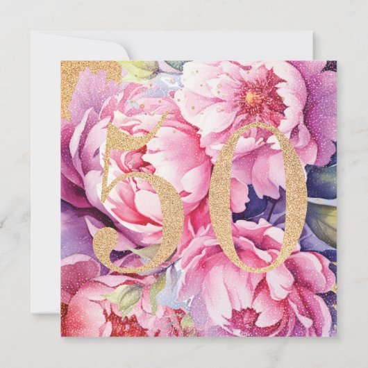 Carte De Remerciements Luxe 50e anniversaire Floral Pink Gold Parties sci (Dos)