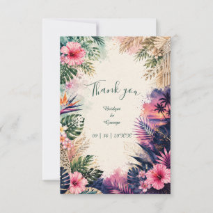 Carte De Remerciements luxe Collage Hawaï Mariage Bohème Tropical