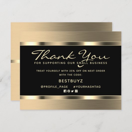 Carte De Remerciements Luxe d'élégance dorée  (Devant / Derrière)