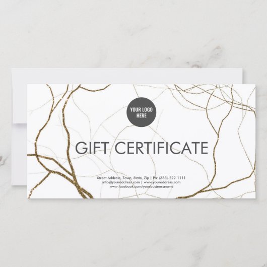 Carte De Remerciements Luxe Design Certificat cadeau Roots Plantes d'or (Devant)