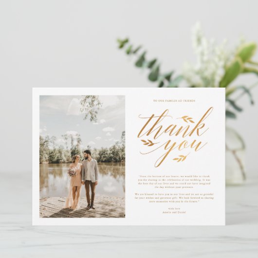 Carte De Remerciements Luxe Gold Foil Calligraphie Mariage photo (Debout devant)