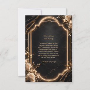 Carte De Remerciements Luxe Noir Or Floral néon Élégance de Mariage