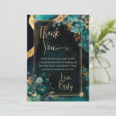 Carte De Remerciements Luxe Turquoise et or Floral Agate Anniversaire (Debout devant)