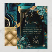 Carte De Remerciements Luxe Turquoise et or Floral Agate Anniversaire (Devant / Derrière)