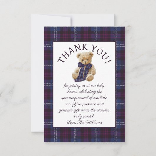 Carte De Remerciements Luxury Bear Bow Bow Baby Shower  (Devant)