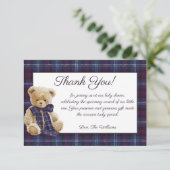 Carte De Remerciements Luxury Bear Plaid Bow Baby Shower (Debout devant)
