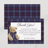 Carte De Remerciements Luxury Bear Plaid Bow Baby Shower (Devant / Derrière)
