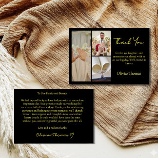 Carte De Remerciements Luxury Black and Gold Wedding Thank You Template
