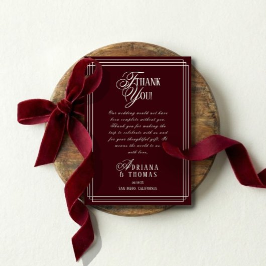 Carte De Remerciements Luxury Burgundy Calligraphy Wedding