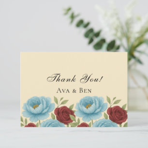 Carte De Remerciements Lyons Blue Peony et Red Roses Mariage