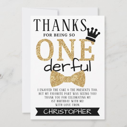 Carte De Remerciements M. ONEderful 1er anniversaire (Devant)