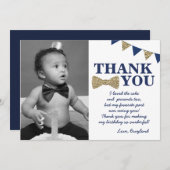 Carte De Remerciements M. Onederful Bleu et Or Premier anniversaire Photo (Devant / Derrière)