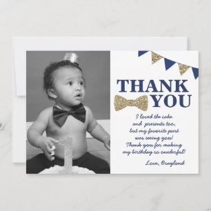 Carte De Remerciements M. Onederful Bleu et Or Premier anniversaire Photo