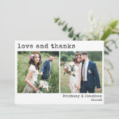 Carte De Remerciements Machine à écrire moderne à la mode Texte 2 Mariage (Debout devant)