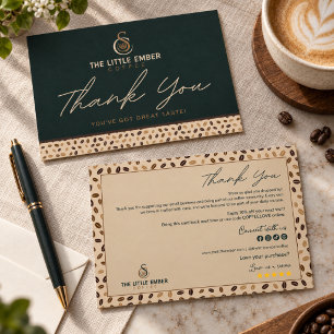 Carte De Remerciements Magasin de Café Beige et Vert Script & Grain de Ca
