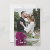 Carte De Remerciements Magenta Plum Rose Mariage élégant superposition ph (Devant)