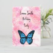 Carte De Remerciements Magical blue butterfly pink glitter art (Debout devant)