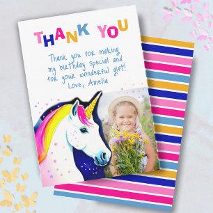 Carte De Remerciements Magical Licorne Étoiles Fille Photo Anniversaire