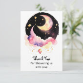 Carte De Remerciements Magical Moon & Stars Aquarelle Bébé Fille Douche (Debout devant)