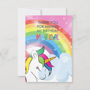 Carte De Remerciements Magical Unicorn Rainbow Birthday Girls