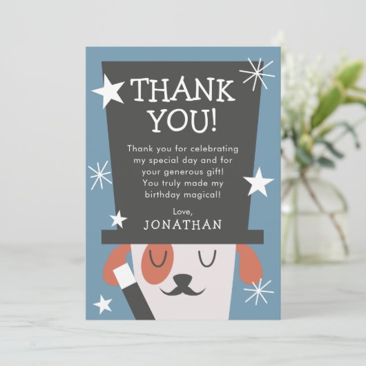 Carte De Remerciements Magicien de chien d'anniversaire de spectacle de (Debout devant)