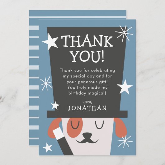 Carte De Remerciements Magicien de chien d'anniversaire de spectacle de (Devant / Derrière)