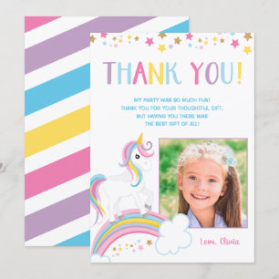 Carte De Remerciements Magique Rainbow Unicorn Anniversaire Photo Plat