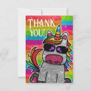 Carte De Remerciements Magique Rainbow Unicorn Parties scintillant Whimsi
