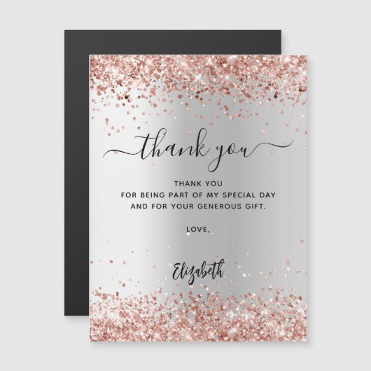 Carte de remerciements magnétique en or rose argen (Devant / Derrière)