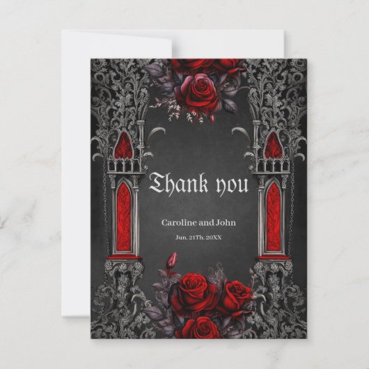 Carte De Remerciements Magnifique design mariage gothique foncé. (Devant)