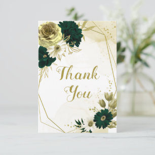Carte De Remerciements Magnifique vert émeraude fleurs or géométriques iv
