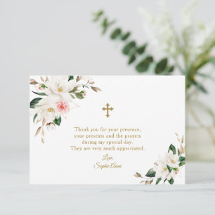Carte De Remerciements Magnolia blanc aquarelle Fleurs roses Baptême flor