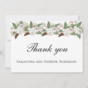 Carte De Remerciements Magnolia Blanc Élégant Mariage Formel
